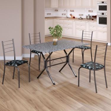 Imagem de Conjunto Sala De Jantar Mesa Retangular 100x60cm Tampo Granito Ocre 4 Cadeiras Rio Preto Floral - Mart Prata