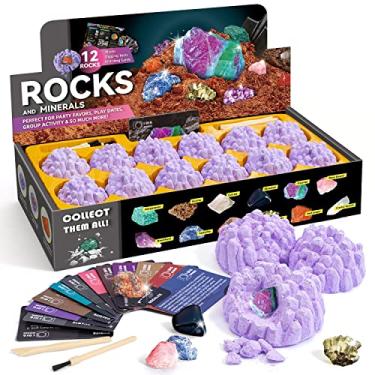 Imagem de Byncceh Kit de escavação mineral para crianças – Desenterrar 12 pedras preciosas naturais exclusivas kit de escavação de cristal geologia arqueologia escavação brinquedos educativos presente de festa de aniversário para meninos e meninas