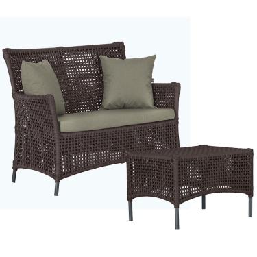 Imagem de 1 Sofá E Mesa Igapó Alumínio Preta Corda Náutica E8 Trama Marrom