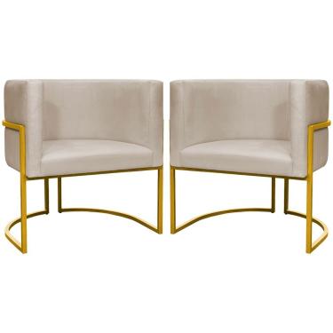 Imagem de Kit 2 Poltronas Cadeira Para Sala De Luna Suede Cores Base Dourada - Bege, Suede