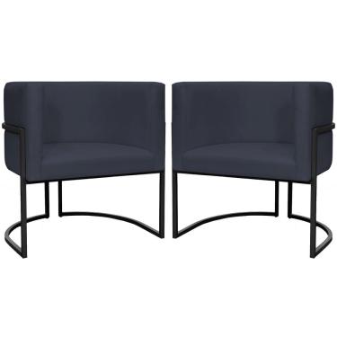 Imagem de Kit 2 Poltronas Luna Suede Cores Base De Ferro Preta - Preto, Suede