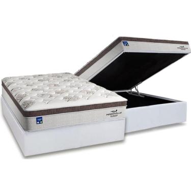 Imagem de Cama Box Baú Casal: Colchão Molas Bonnel Plumatex Ensacadas Personalle + Base Crc Courano White (138x188)