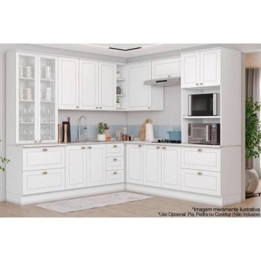 Imagem de Kit de Cozinha Completa Americana 10 Módulos 15 Portas 7 Gavetas com Tampo MDF Branco