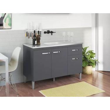 Imagem de Balcão de Cozinha 120cm Gabriela 3 Portas 1 Gaveta sem tampo Cor Cinza
