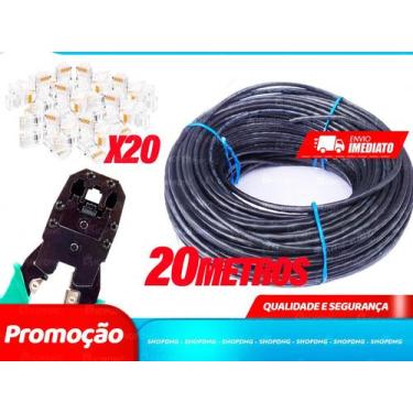 Imagem de Kit 20m Cabo Rede Preto + 20 Plug Rj45 + 1 Alicate Crimpar - SHOPDNG