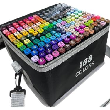 Imagem de SGTIOS Conjunto de marcadores de álcool de ponta dupla de 168 cores com bolsa de ombro - marcadores artísticos à base de álcool para colorir, desenhar e esboçar - presente para crianças, adolescentes