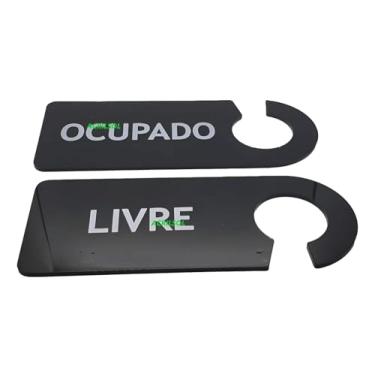 Imagem de Placa Sinalizadora para Maçaneta Livre/Ocupado em Acrílico Preto, 20 cm x 8 cm, Gravação UV Dupla Face