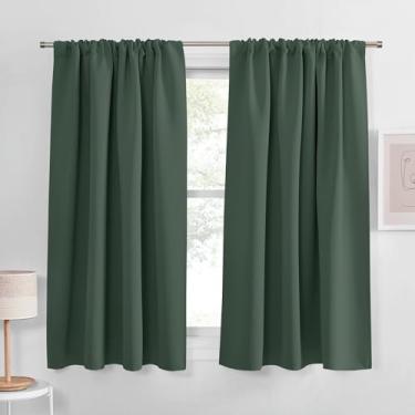 Imagem de PONY DANCE Cortinas blecaute curto verde escuro sobre pia de cozinha 114 cm de comprimento, cortinas blackout curtas para porão de banheiro, cortinas pretas com isolamento térmico para café quarto, L