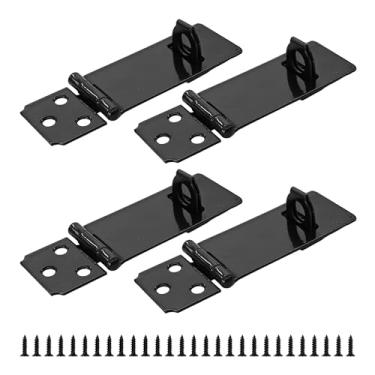 Imagem de AUXBC Conjunto de ferrolho de cadeado de 7 cm, 4 peças, trinco de porta de ferro pintado de preto, trava deslizante de segurança para cerca, armário, galpão, armazenamento de jardim