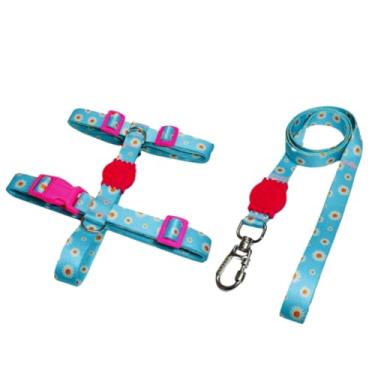 Imagem de Coleira Peitoral H Anti Puxão e Guia 1,10m para Cachorro Varias Estampas(Margaridas,M)