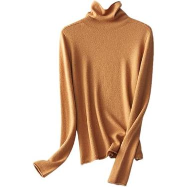 Imagem de Pulôveres De Lã Para Mulheres Com Gola Alta E Ajuste Fino Para Camisolas De Outono Inverno Básico, Khaki9, L