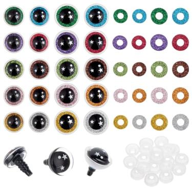 Imagem de PH PandaHall 60 conjuntos de olhos de segurança com glitter, 10 cores, olhos de artesanato de plástico, 2 tamanhos, arco-íris, crochê, estrela amigurumi, olho com arruela para ursinho de pelúcia