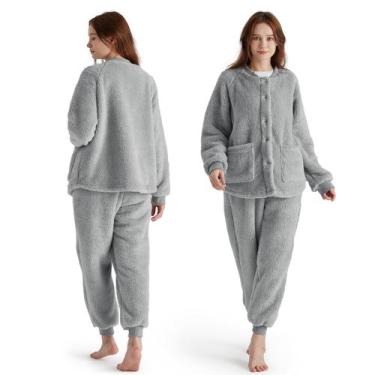 Imagem de Conjunto de Pijamas Feminino Bedsure - Macio e Quentinho em Sherpa Cin