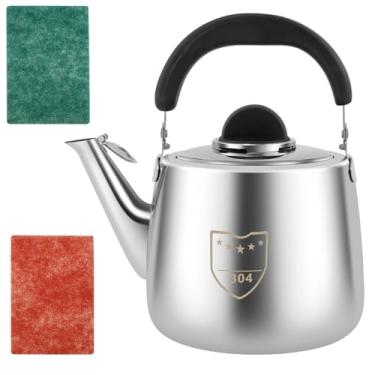Imagem de Chaleira de assobio para fogão, bule de aço inoxidável de grau alimentício 3L, chaleira de água quente para ferver rápido com boca larga, alça antiqueimadura para gás, indução, eletricidade