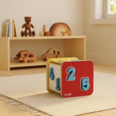 Imagem de Cubo Didático Encaixe de Números Infantil Educativo Madeira - Junges