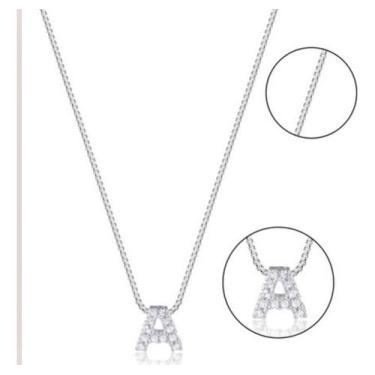 Imagem de Colar Feminino Letra Inicial Cravejada Prata 925 Letrinha - Encantada 