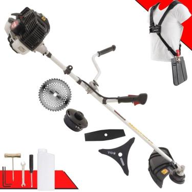 Imagem de Roçadeira Lateral Kawashima KW43-LE Motor 2 Tempos 43cc 10.000rpm 1,7HP de Potência Com Carretel e Faca 3 Pontas + Faca 2 Pontas + Faca 40 Dentes