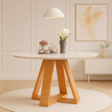 Imagem de Mesa de Jantar Redonda Com Tampo de Vidro Para Sala de Estar e Cozinha