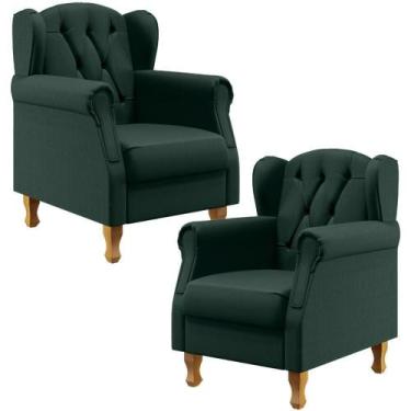 Imagem de Kit 02 Poltronas Yara P02 Linho Verde Musgo - LYAM DECOR
