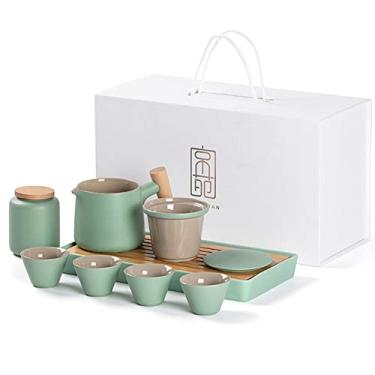 Imagem de Conjunto de chá, conjunto de chá chinês gongfu conjunto de chá de viagem conjunto de chá japonês conjunto de chá de cerâmica Kungfu conjunto de chá de viagem com bule de chá portátil/xícaras de chá