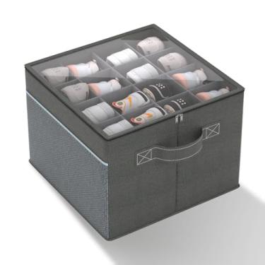 Imagem de Organizador de sapatos para armário - serve para 16 pares, armazenamento de sapatos grande dobrável com capa transparente, divisórias ajustáveis bege recipientes para sapatos com bolsos de malha e