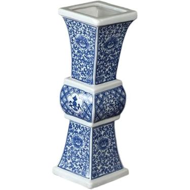 Imagem de AKALNNB Vaso de cerâmica para decoração de casa, vasos de porcelana grandes, 26 cm, decoração de grés quadrado retrô chinês, vaso de flores, casa, sala de estar, mesa de jantar, decoração, ornam