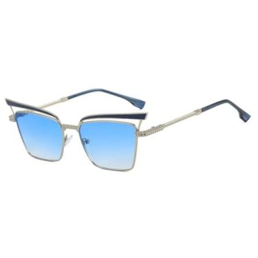Imagem de Óculos de sol de luxo estilo olho de gato, design retrô, moderno, casual, masculino, UV400 (azul prateado)