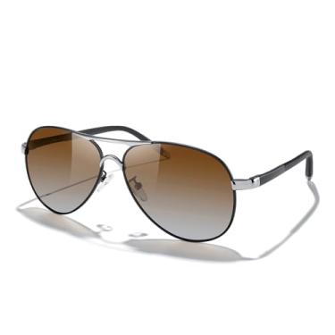 Imagem de Óculos de sol masculino clássico piloto HD de alumínio polarizado óculos de sol para dirigir óculos de sol luxuosos UV400, Armação preta e prateada/lente gradiente marrom, Lens Width: 61 Millimeters