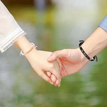 Imagem de Conjunto de pulseiras de casal para homens e mulheres, ágata fosca preta e turquesa branca com contas feitas à mão I Love You, joia de aniversário do dia dos namorados para marido e esposa Y3523