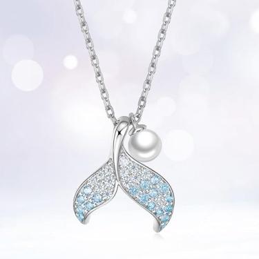 Imagem de Colar feminino com pingente de cauda de baleia banhado a prata com zircônia cúbica ajustável, moderno, delicado, simples, minimalista, joia de strass para presente