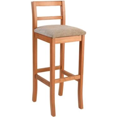 Imagem de Banqueta Olímpia Alta em Madeira Maciça Amêndoa Assento Tecido Boucle 