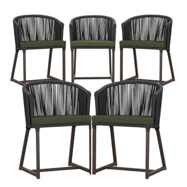 Imagem de 5 Cadeiras De Jantar Noronha Marrom Corda Náutica E13 Trama Preto