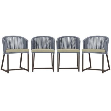 Imagem de 4 Cadeiras De Jantar Noronha Marrom Corda Náutica E7 Trama Prata