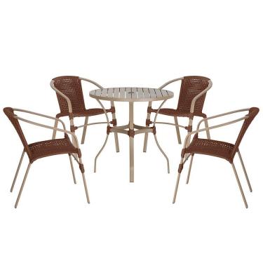 Imagem de 04 Cadeiras Floripa E Mesa Roma 100cm Fendi Trama Original Marrom