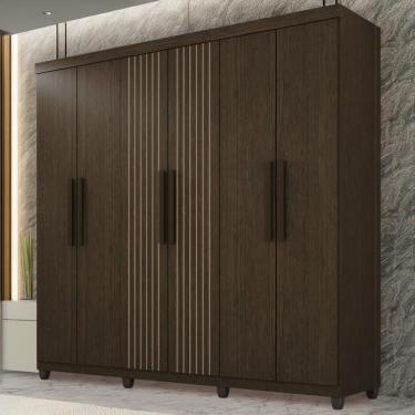 Imagem de Guarda-roupa De Solteiro 100% Mdf 6 Portas 2 Gavetas Benfica Frison - Tudo De Móveis Marrom