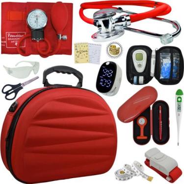 Imagem de Kit Enfermagem Maleta Super Luxo Aparelho Pressao Estetoscopio Aneroid