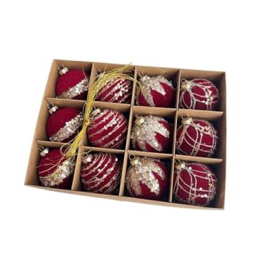 Imagem de Esquirla Conjunto de 12 bolas de Natal com lantejoulas e glitter para pendurar na árvore ou, perfeitas para fotos. Tamanho ideal para presentear, Vinho Tinto