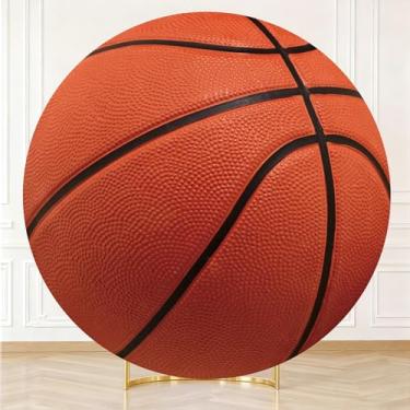 Imagem de ASDCXZ Capa de fundo redonda de basquete de 2 metros com tema esportivo de basquete, decoração de aniversário para fotografia de bola, faixa de revelação de gênero, sem suporte ou balão incluído
