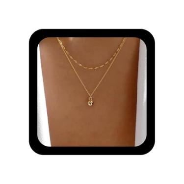 Imagem de TseanYi Colar com pingente de bola em camadas, gargantilha de lágrima de ouro, colar de gota d'água com contas ajustáveis, colares de corrente minúscula, joia feminina, Zinco, Sem Pedra Preciosa