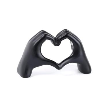 Imagem de Joogour Escultura moderna de mãos de coração douradas, arte de mesa decorativa, decoração de casa com símbolo do amor (preto)