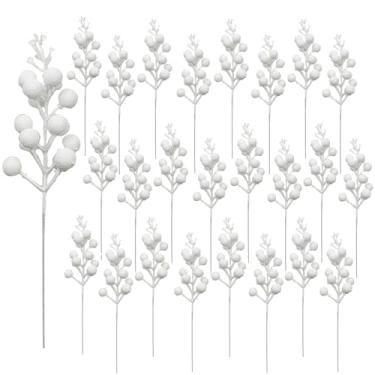 Imagem de Huisipool 24 peças de bagas com glitter de Natal caules artificiais de galho de baga para enfeites de Natal, guirlanda de Natal DIY, decoração de férias e festas (branca)