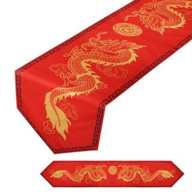 Imagem de Caminho de mesa de dragão chinês, 182 x 33 cm, pano de mesa de dragão chinês, decorações asiáticas e chinesas para cobertura de mesa para mesa de jantar de cozinha com tema de festival de primavera de