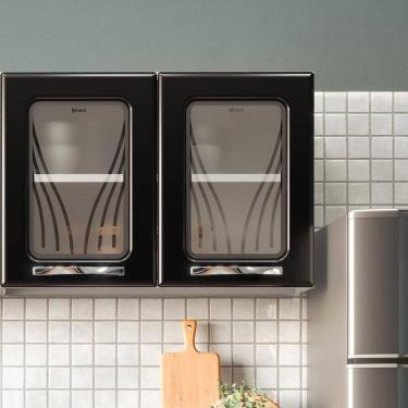 Imagem de Armário De Cozinha De Aço Aéreo Duplo Star Com Vidro – Branco E Preto Branco Com Preto