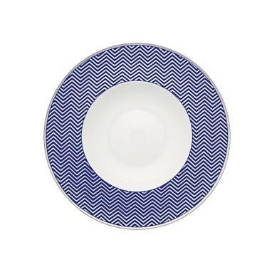 Imagem de Prato Fundo Harvard Porcelana Unidade Branco e Azul Filete Prata Vista Alegre Atlantis