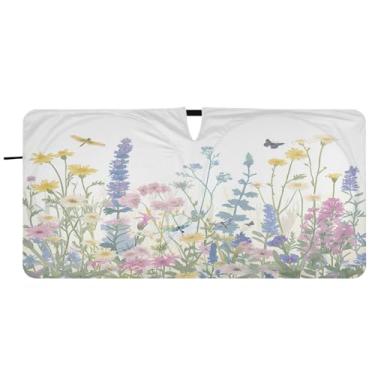 Imagem de Blueangle Sombra solar para para-brisa de ervas e flores coloridas - 149,9 cm x 76,2 cm dobrável para janela dianteira do carro bloqueia raios UV viseira de sol (917)