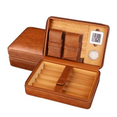Imagem de Umidor de viagem para charutos, estojo de charuto com termômetro eletrônico ferramenta hidratante bolso de couro caixa de charutos 5 charutos A