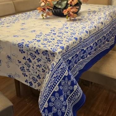 Imagem de Toalha de Mesa de Linhão Elegante e Durável - 4 6 ou 8 Lugares Tecido Sofisticado e Resistente (Azul Floral,4 Lugares)
