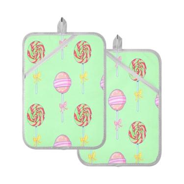 Imagem de Qilmy Conjunto de 2 suportes de panela com padrão de pirulito, luvas de forno resistentes ao calor, almofadas antiderrapantes com bolsos para assar, cozinhar, churrasco