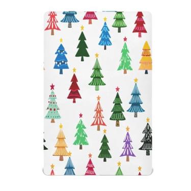 Imagem de Qilmy Lençol de berço de Natal com árvores coloridas para meninos e meninas, lençol com elástico de microfibra macia e respirável para berço padrão e colchão, 71 x 132 cm, roupa de cama de bebê