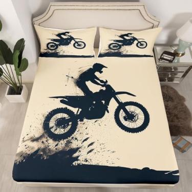 Imagem de Feelyou Jogo de lençol solteiro de motocross, ultramacio, motociclista, motociclista, para decoração de quarto de crianças, meninos e meninas